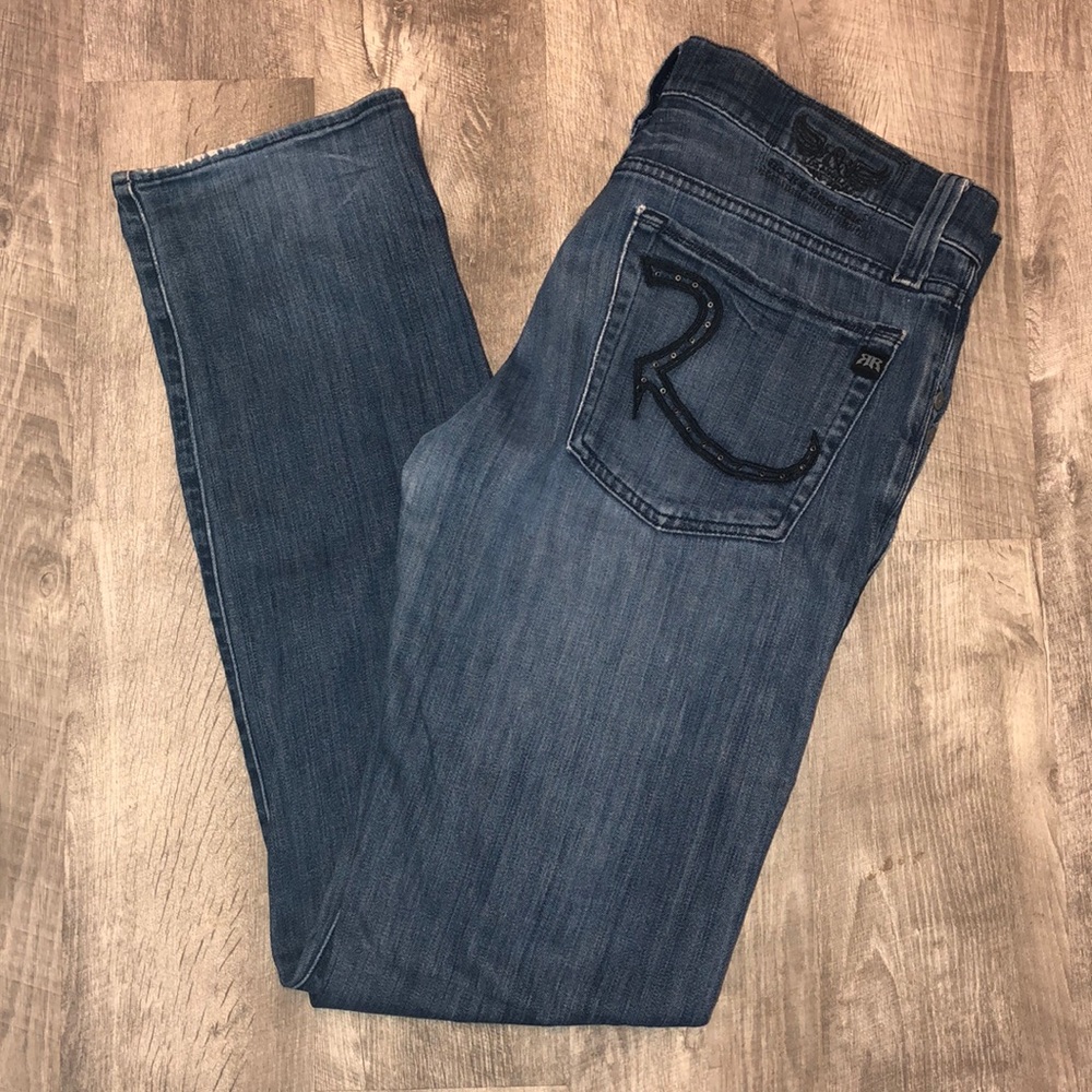 Rock & Republic blue jeans.